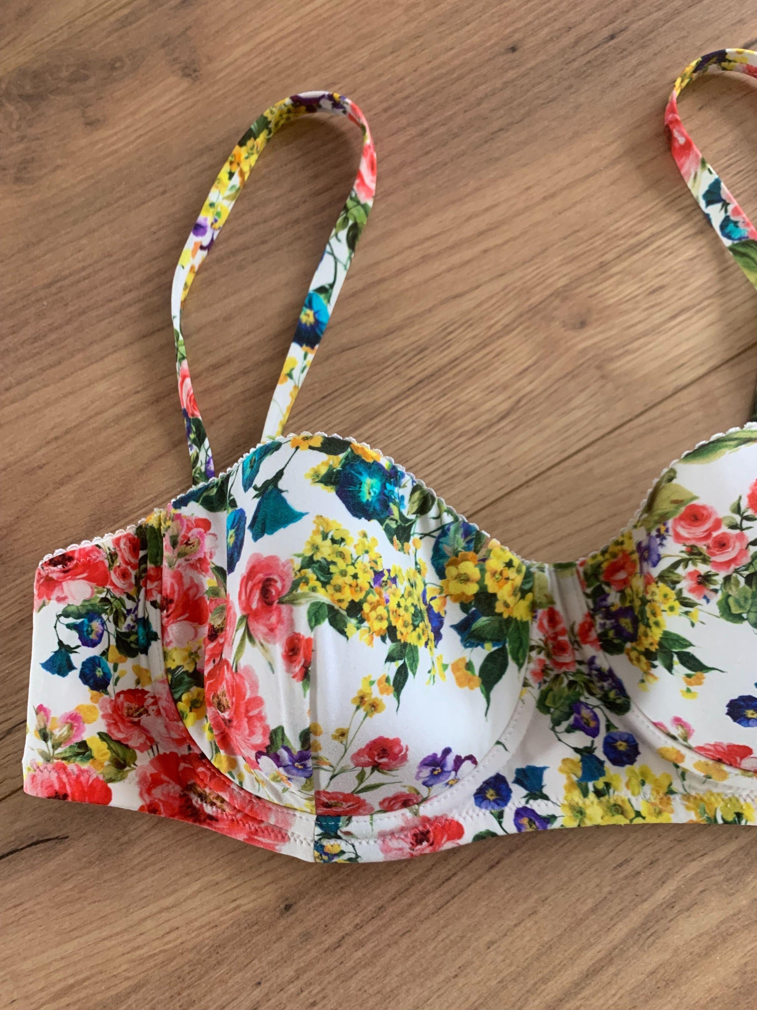 Dolce & Gabbana White Floral Bikini Top