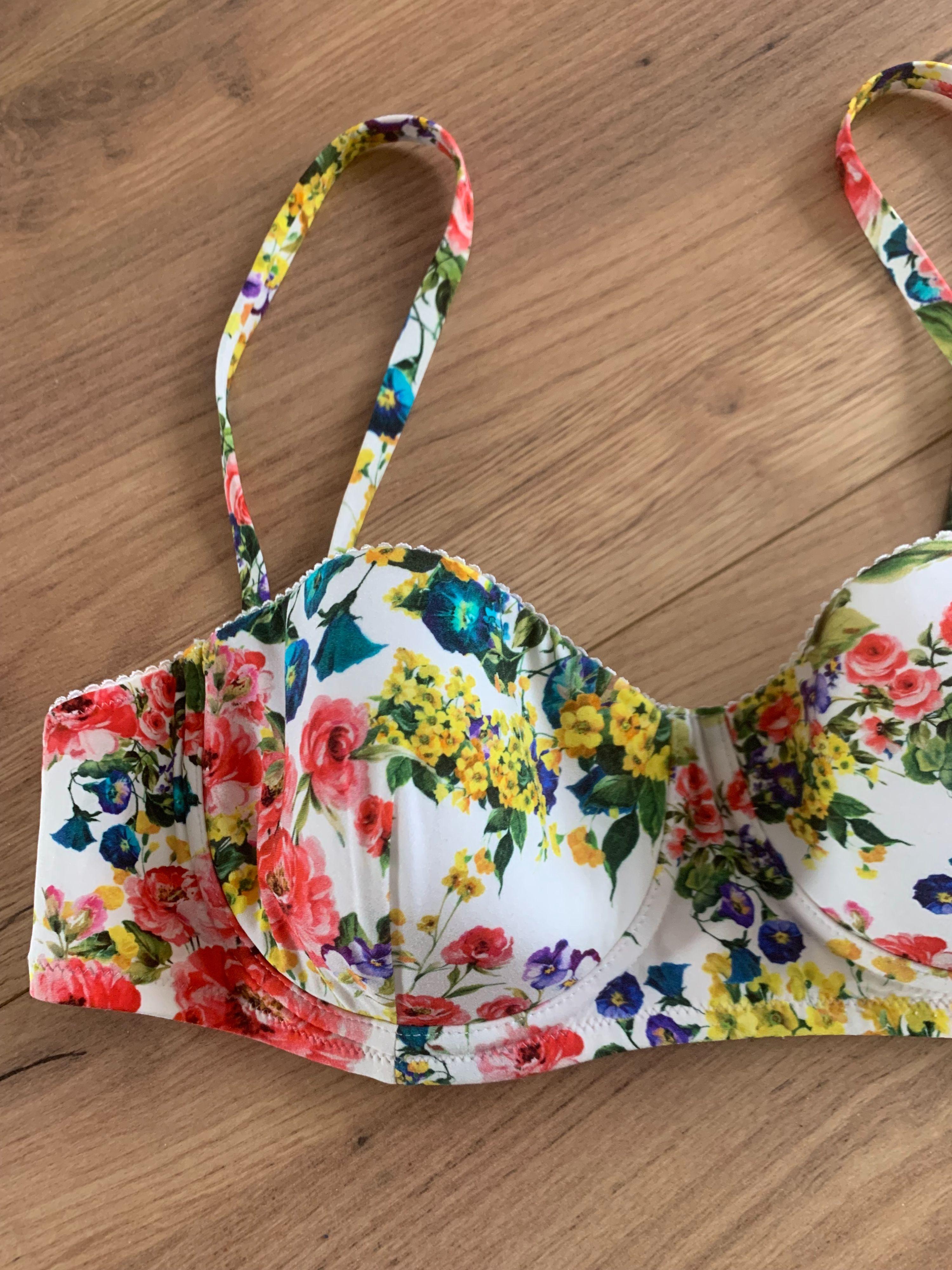 Dolce & Gabbana White Floral Bikini Top