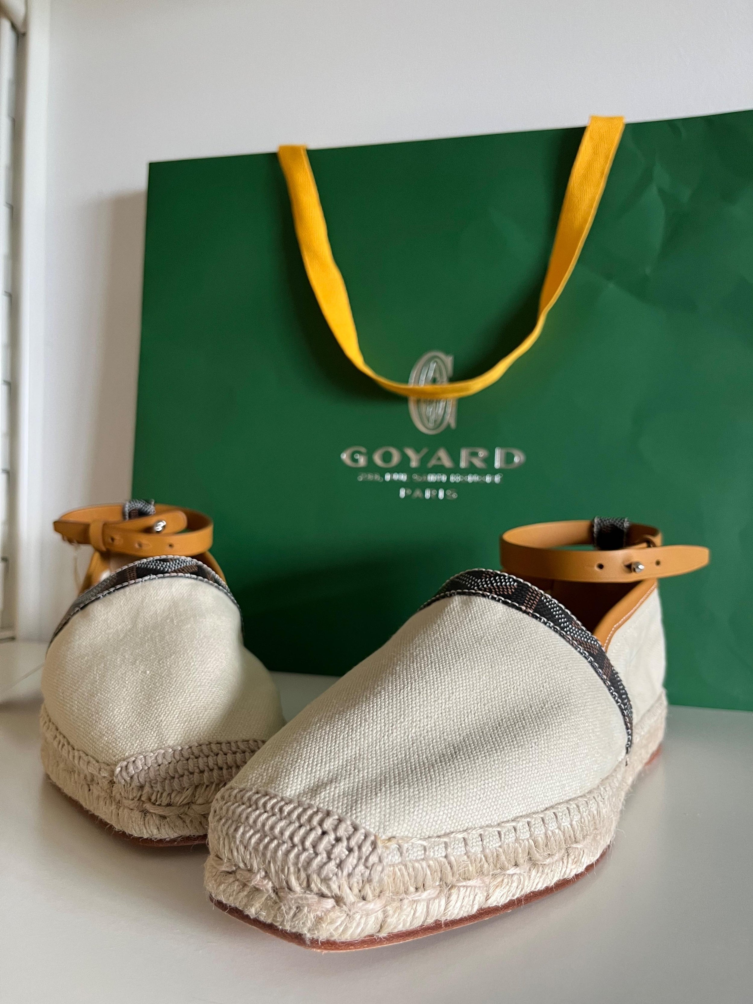 Natural canvas & leather ankle strap espadrilles