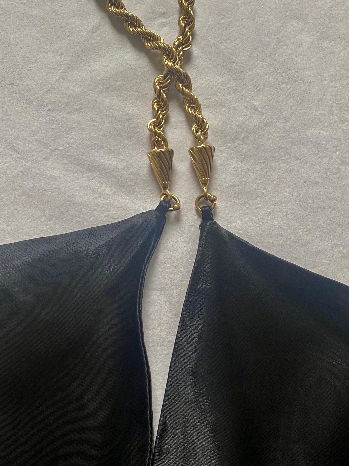 Ferragamo Black Twisted-Strap Satin Top.
