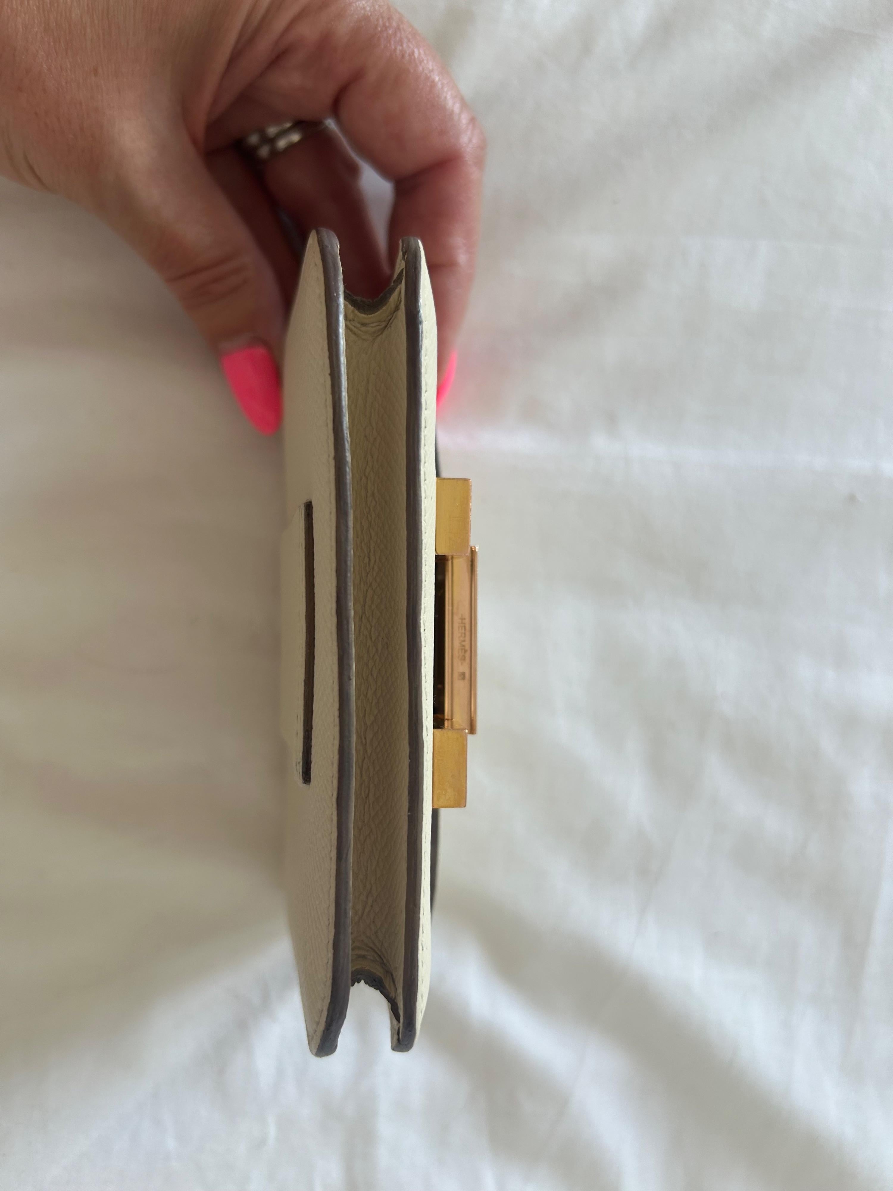Hermes Constance Craie Slim wallet With Rose Gold Hardware