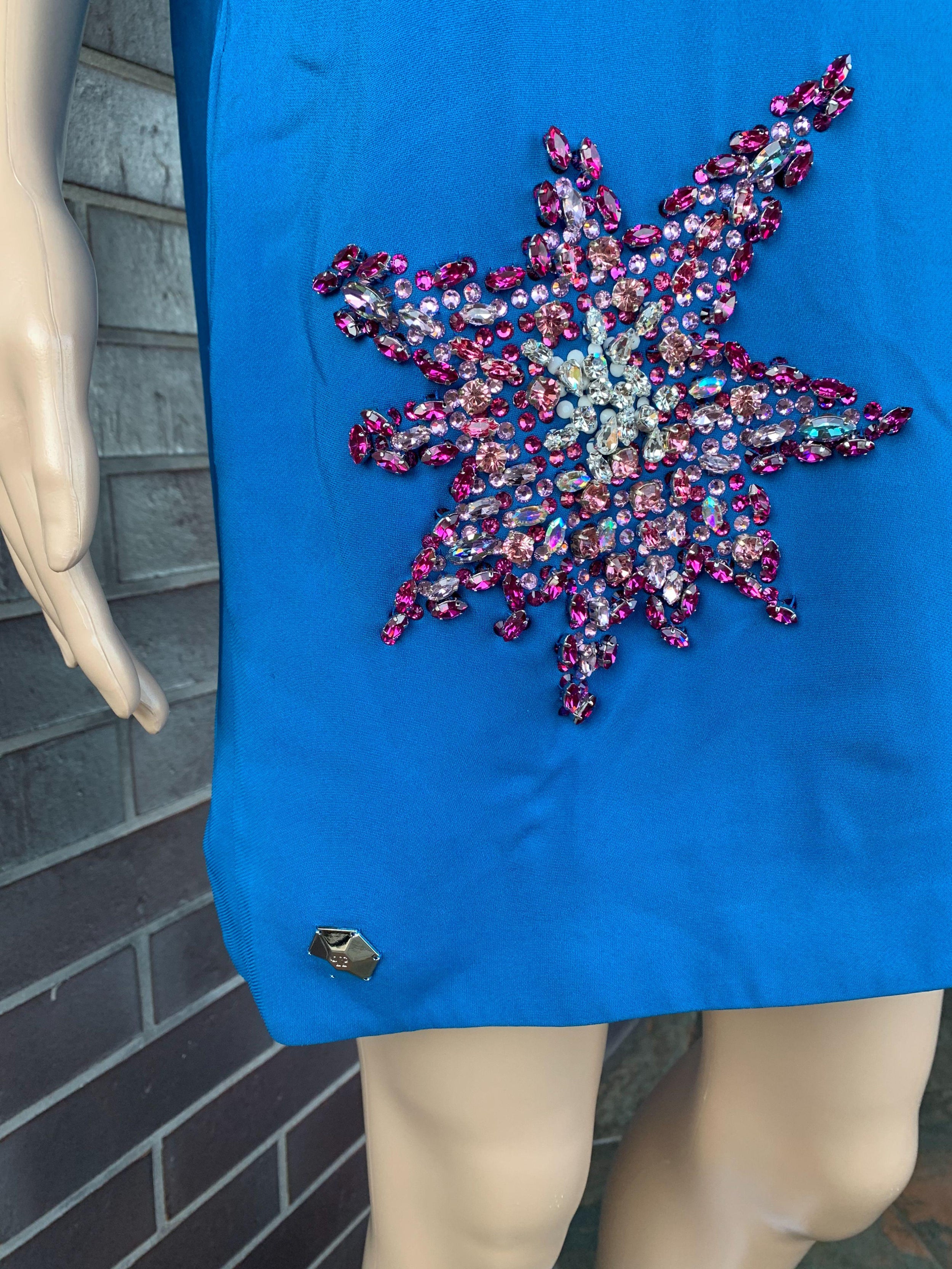 Blue Crepe Boom Boom Embellished Tunic Dress