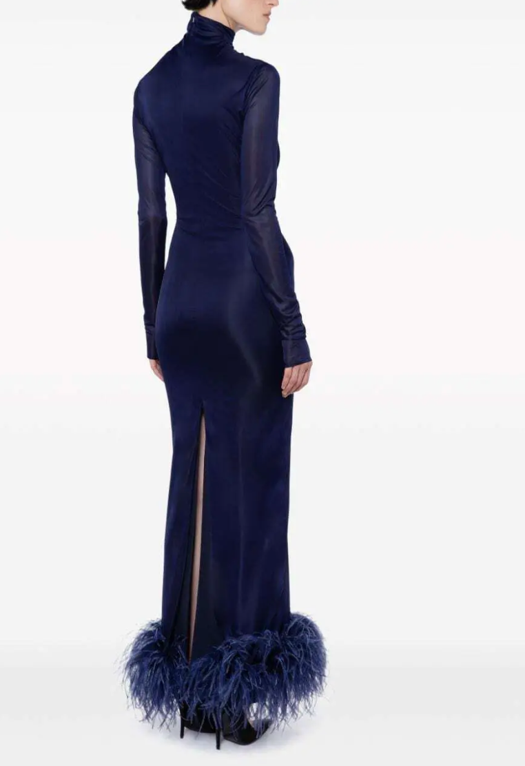 16Arlington Luna Feather-Trim Gown