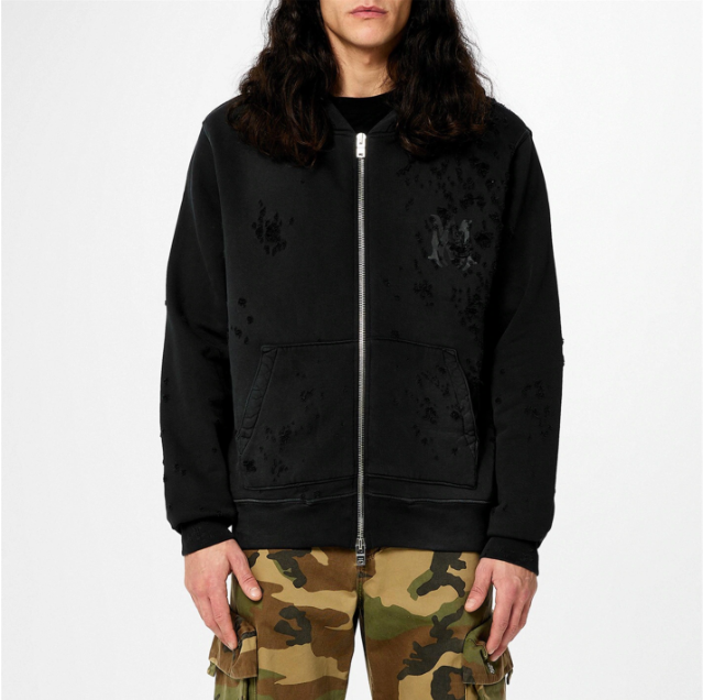 Amiri Black Distressed Shotgun Zip Hoodie SN24
