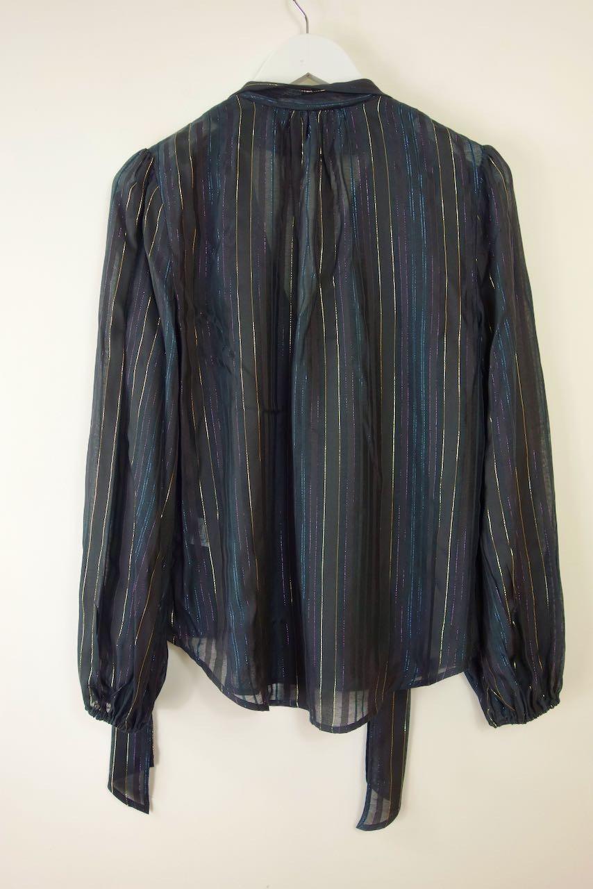Black Lurex Pussy Bow Blouse
