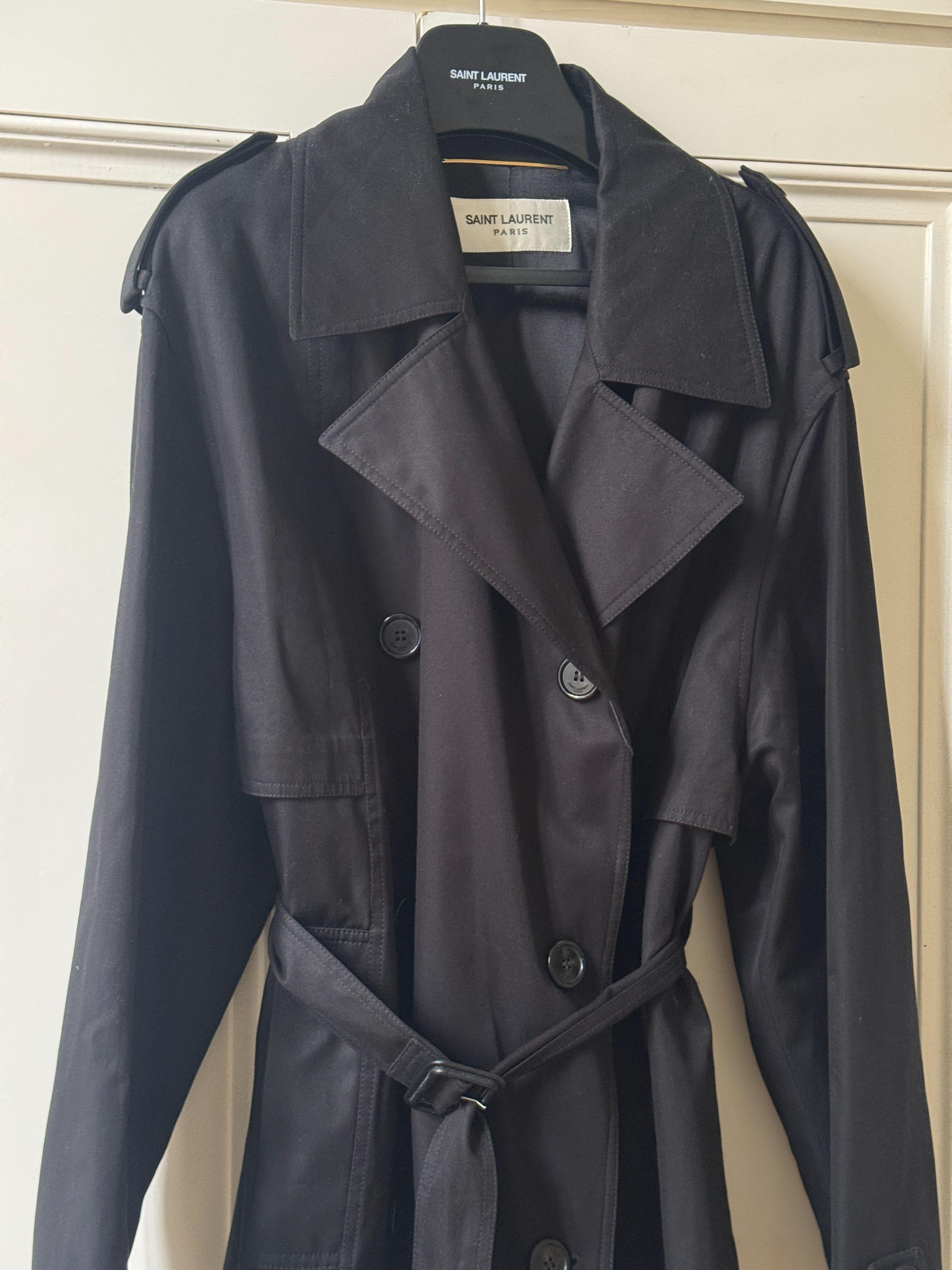 Saint Laurent Black Cotton Trench Coat