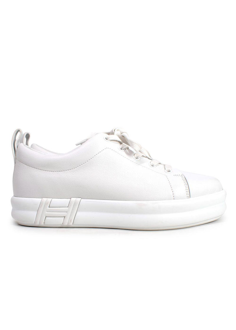 Hermes White Leather Happy  Sneakers