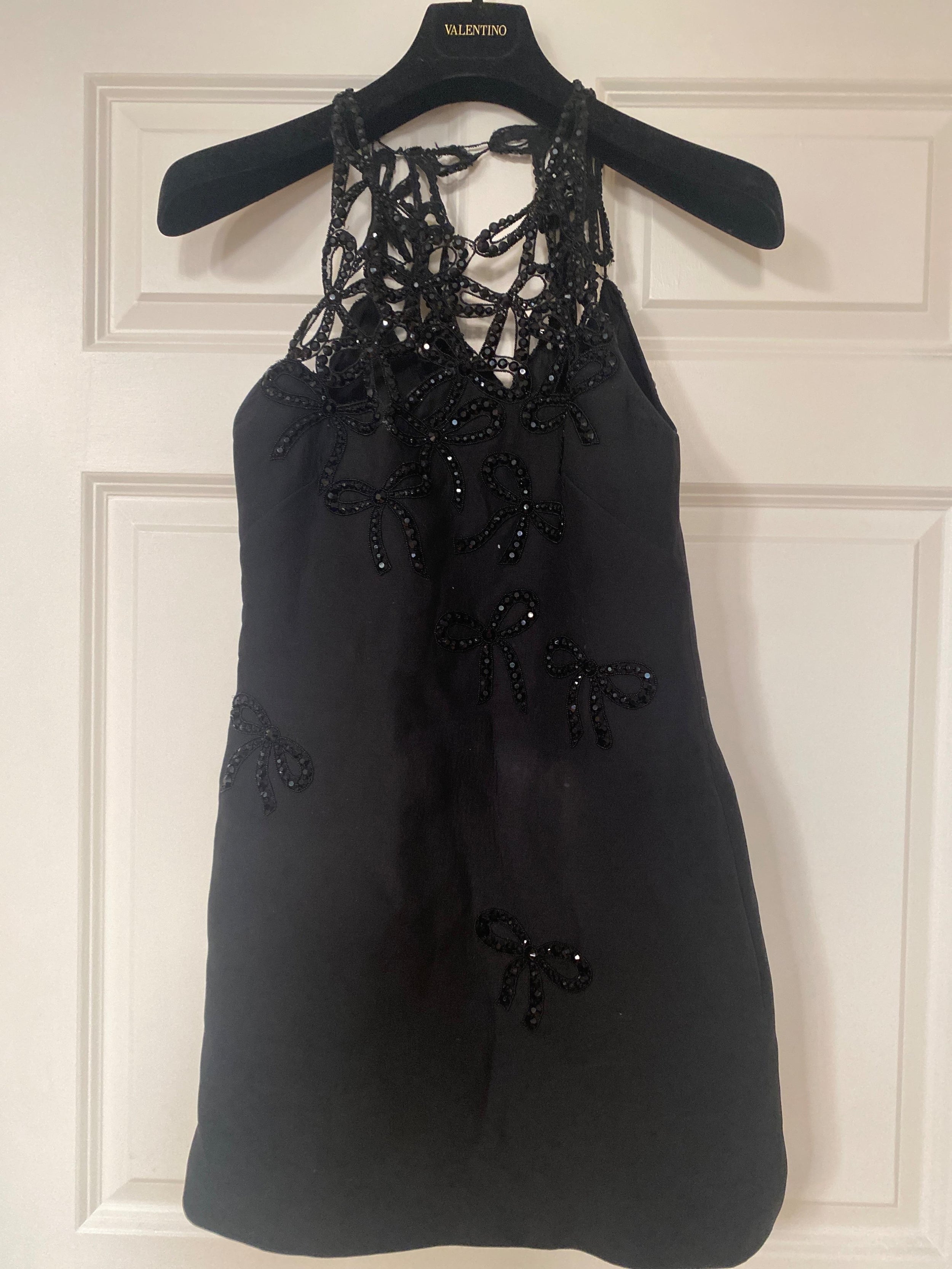 Valentino Black Crystal Embellished Bow Mini Dress