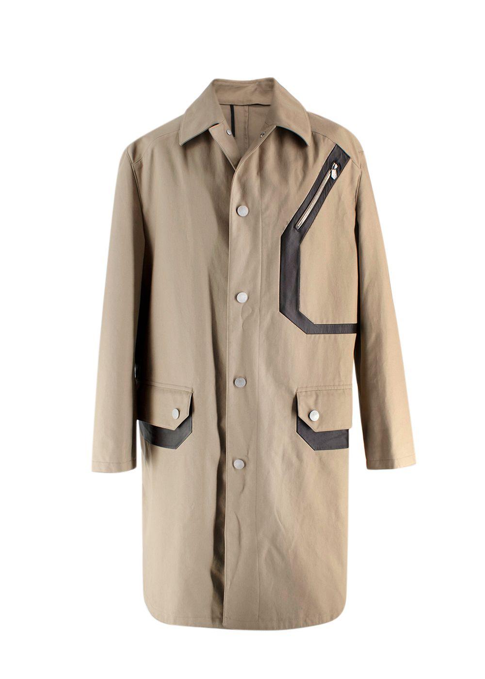 Hermes Neutral Beige Trench Coat with Brown Leather Inserts