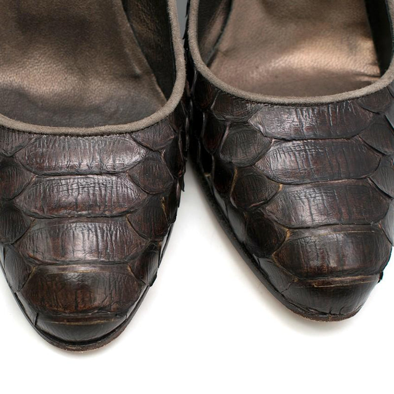 Stephane Kelian Paris Brown Snakeskin Wedges