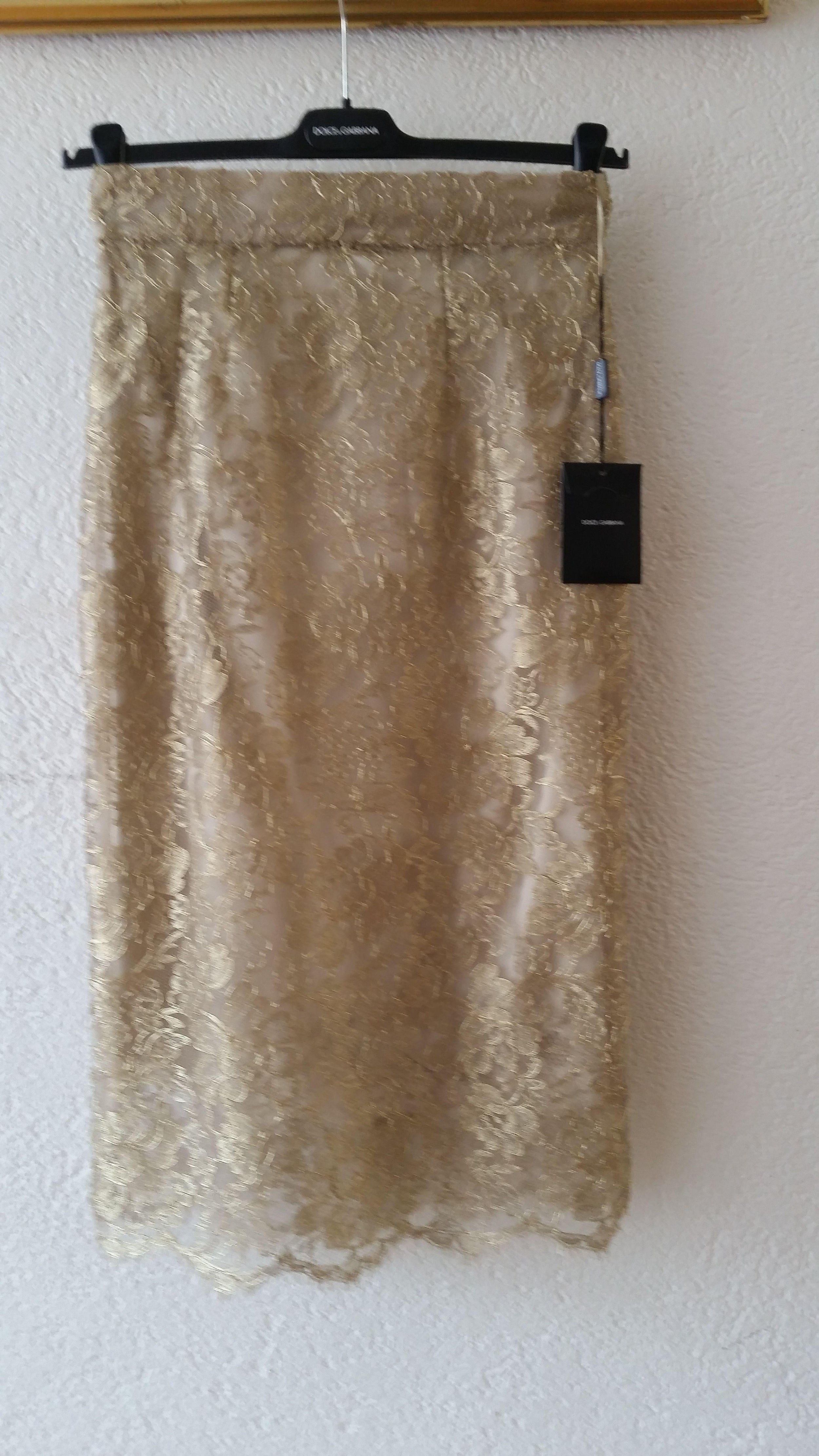Dolce & Gabbana Gold Lace Pencil Skirt