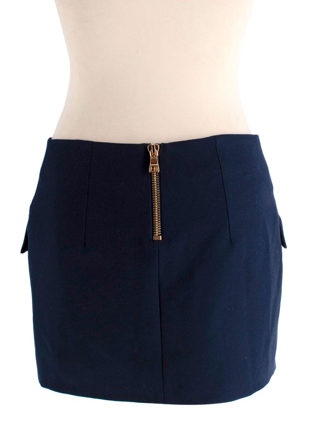 Balmain Navy Double Breasted Effect Wool Mini Skirt
