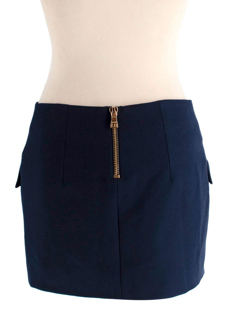 Balmain Navy Double Breasted Effect Wool Mini Skirt