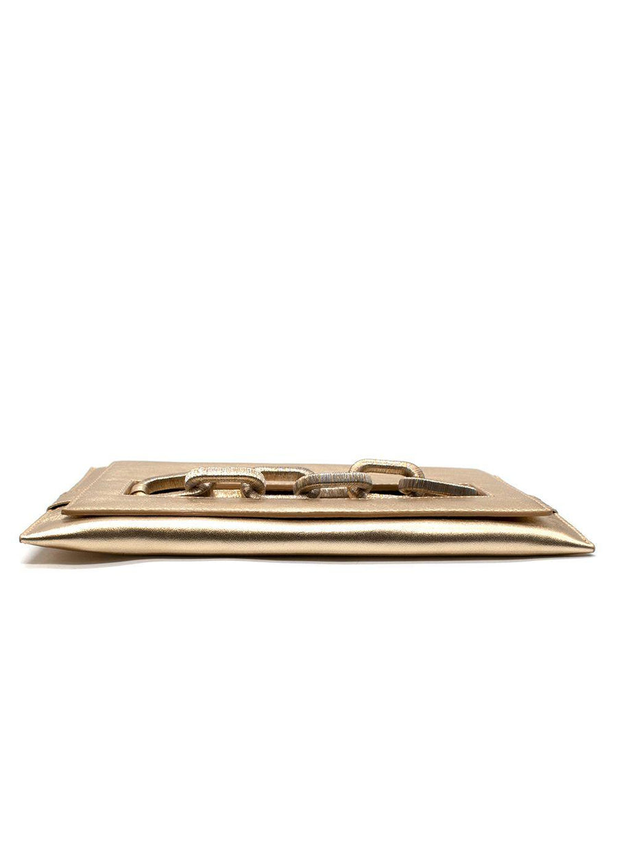 Serena Uziyel Metallic Gold Envelope Chain Detail Clutch
