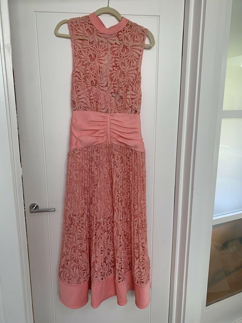 Self Portrait Pink Sleeveless Lace Midi Dress