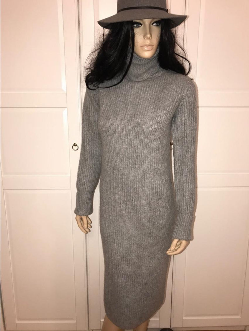 Loro Piana Baby Cashmere Grey Knit Roll Neck Dress