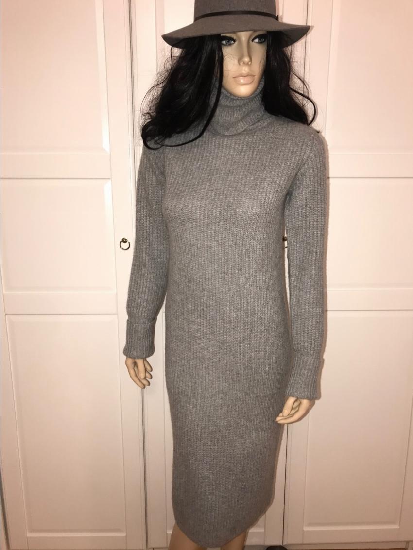 Loro Piana Baby Cashmere Grey Knit Roll Neck Dress