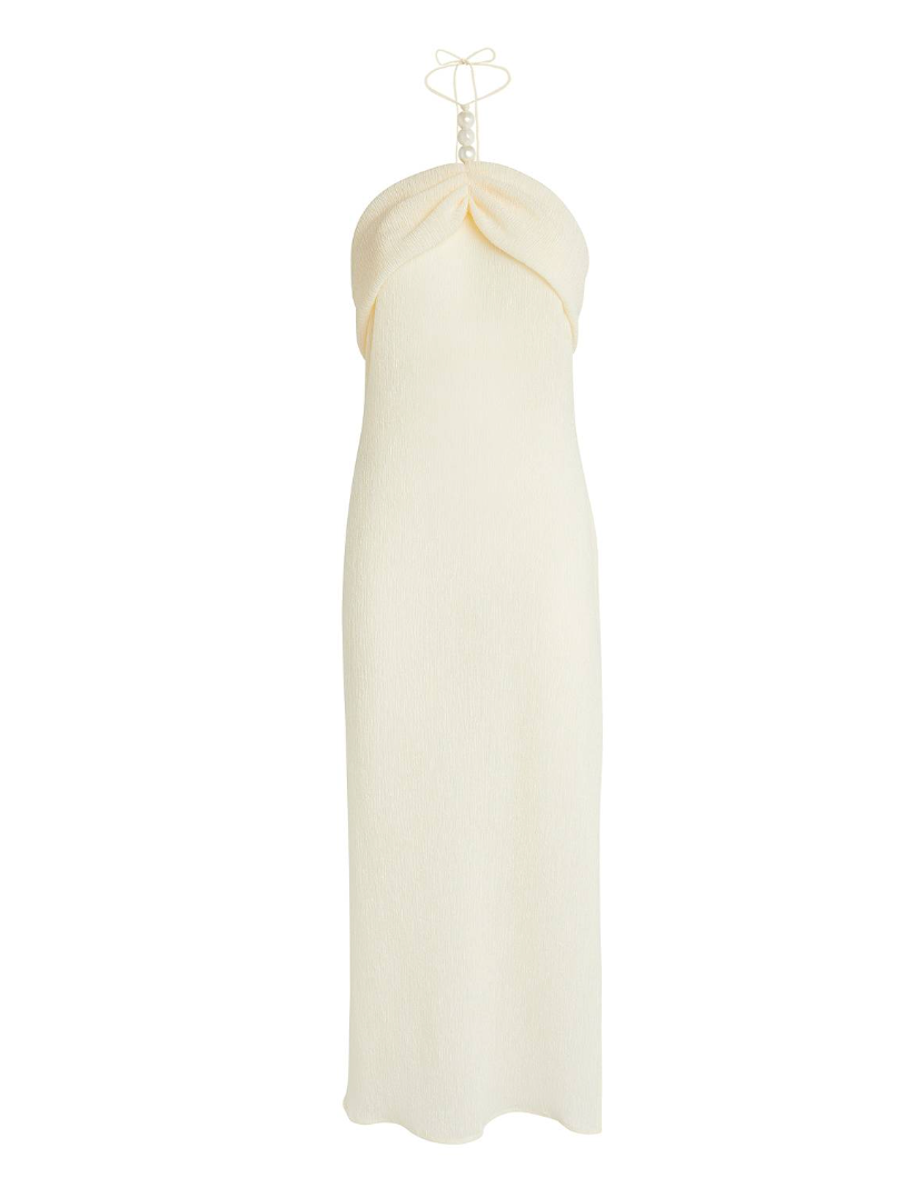 Pearl detail Halterneck Midi Dress