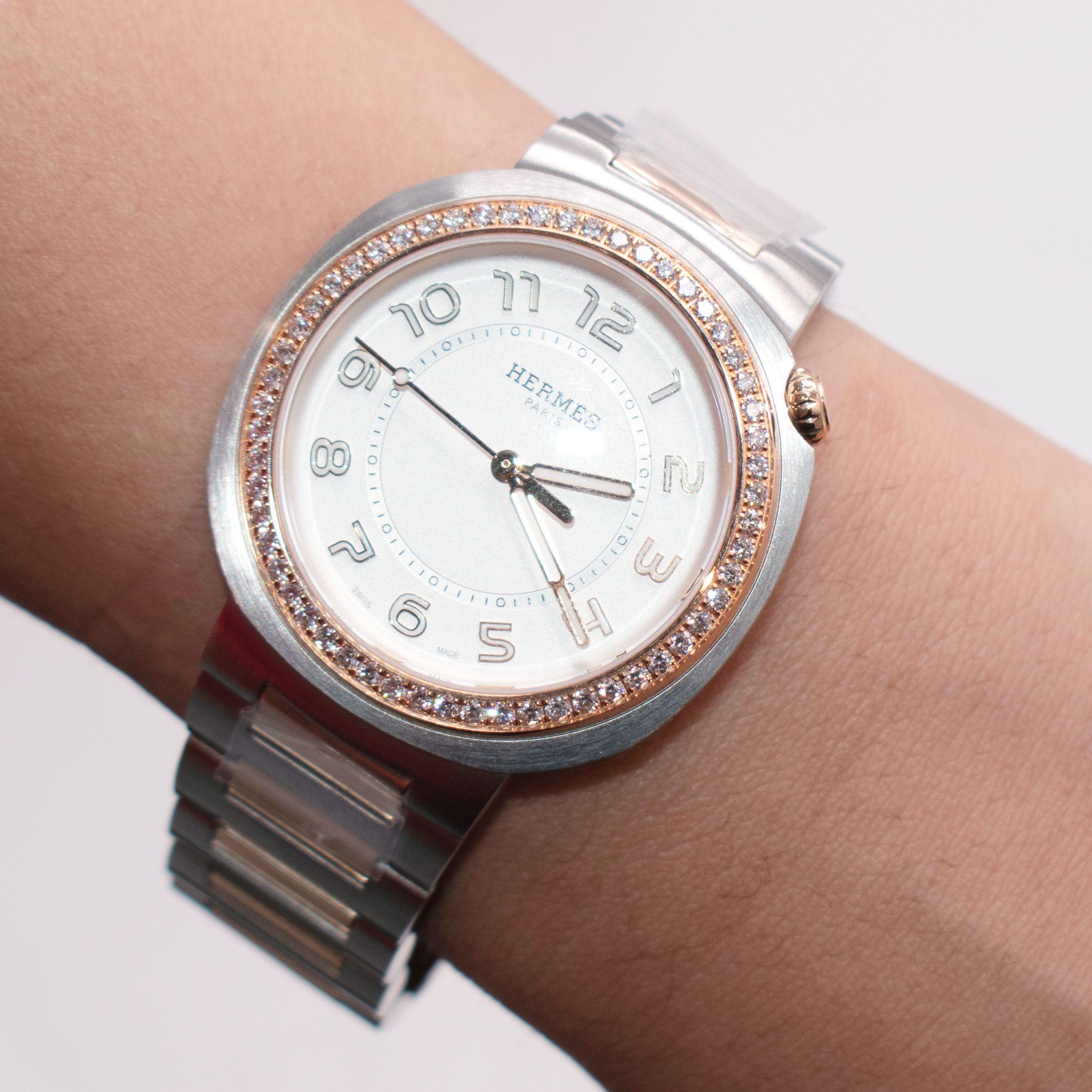 Hermes Large Cut Rose Gold Diamond  Watch 36mm