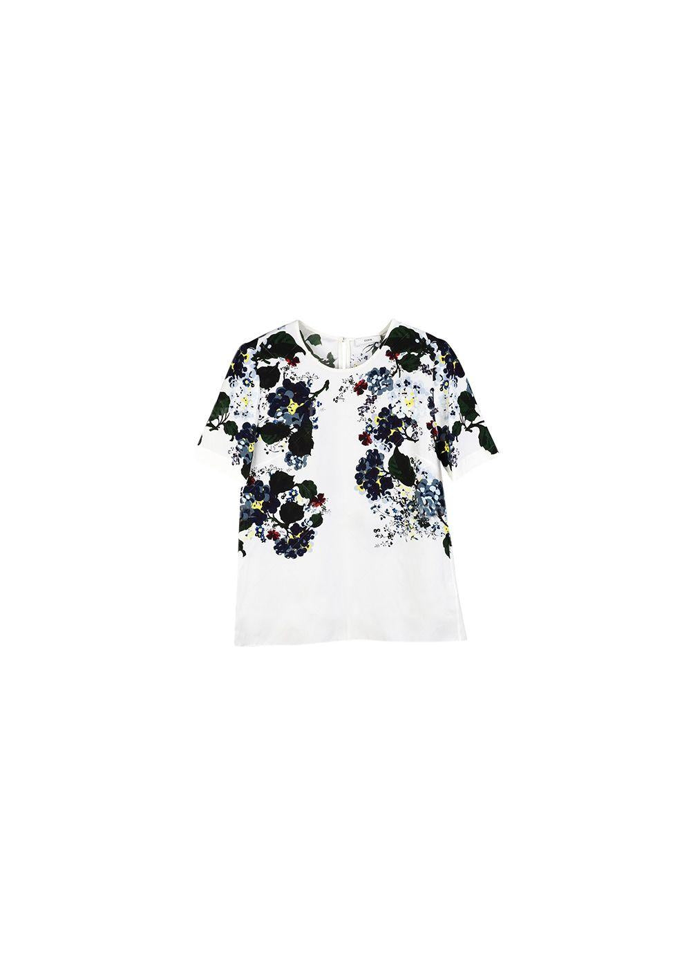 Ivory floral print silk shell top