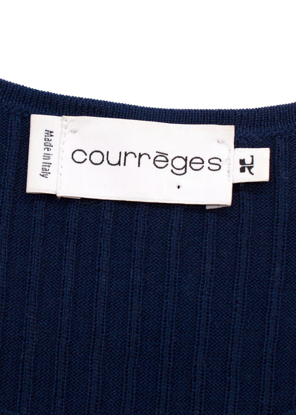 Courreges Royal Blue Ribbed Short Sleeve Basic Tee