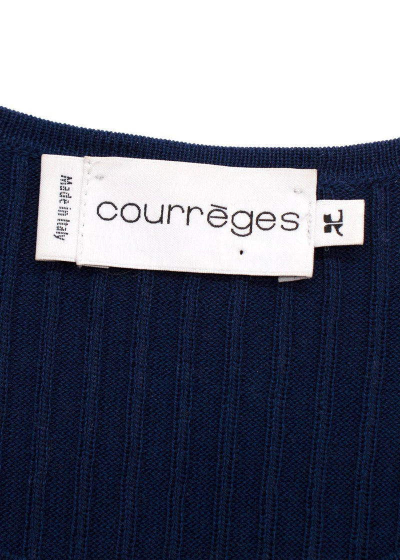 Courreges Royal Blue Ribbed Short Sleeve Basic Tee