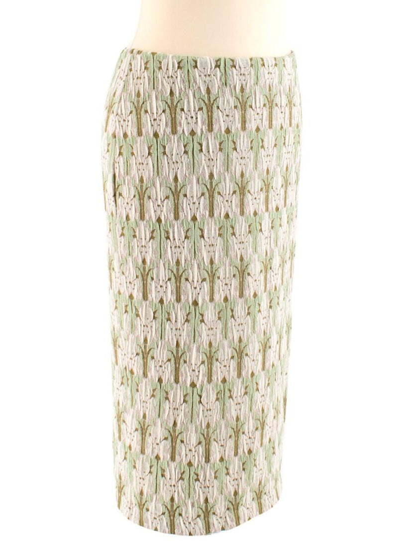 Prada green jacquard floral midi skirt