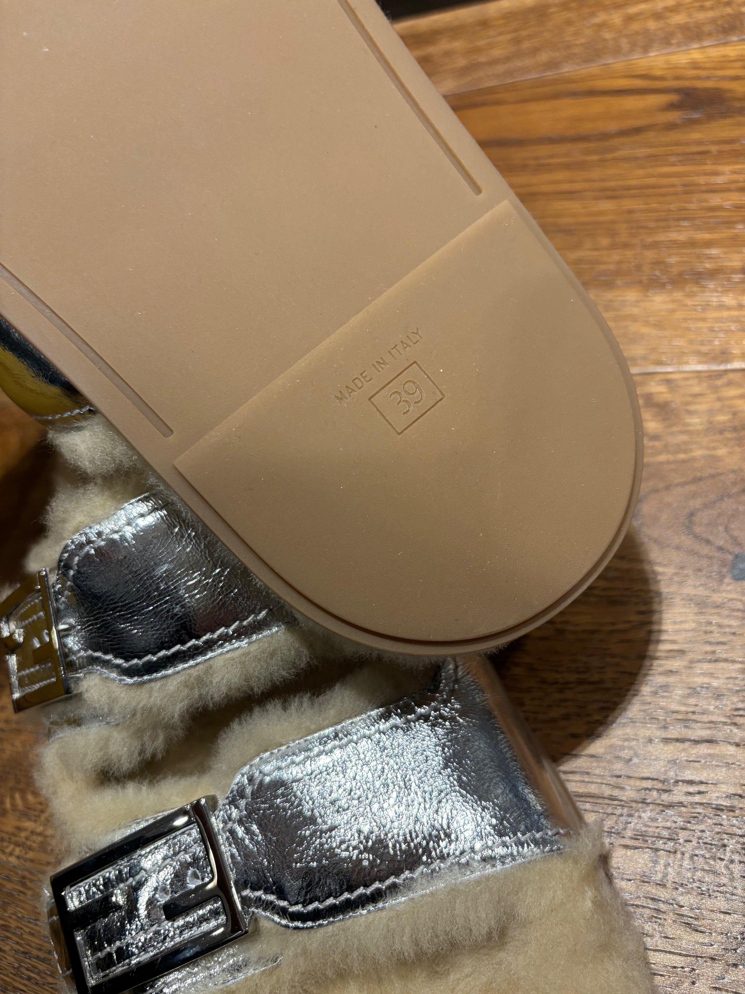 Fendi Shealing Lined Silver Slides