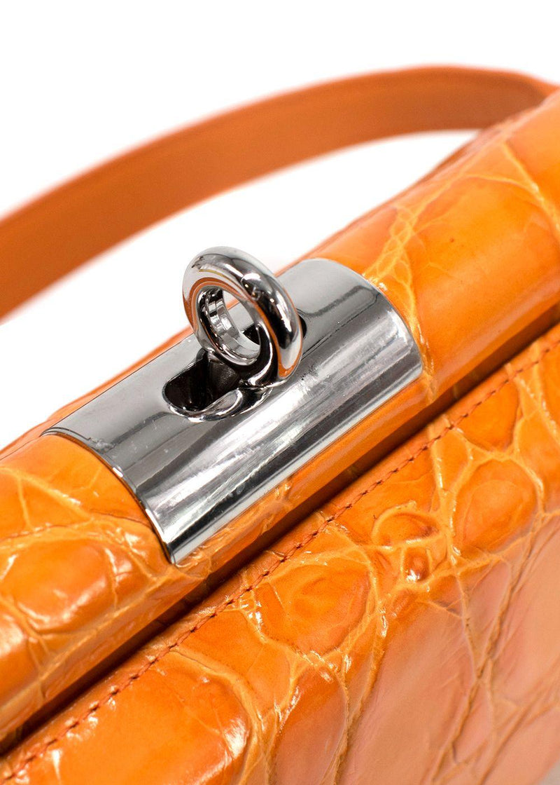 Gu-De Orange Gemma Cloud Croc Embossed Leather Shoulder Bag
