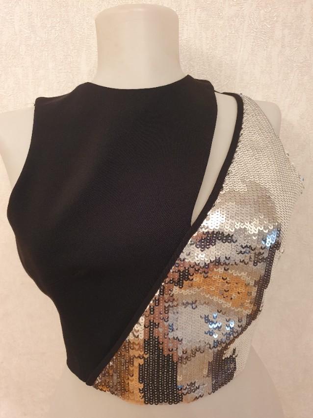 David Koma Black Cady & Silver Sequin Sleeveless Top