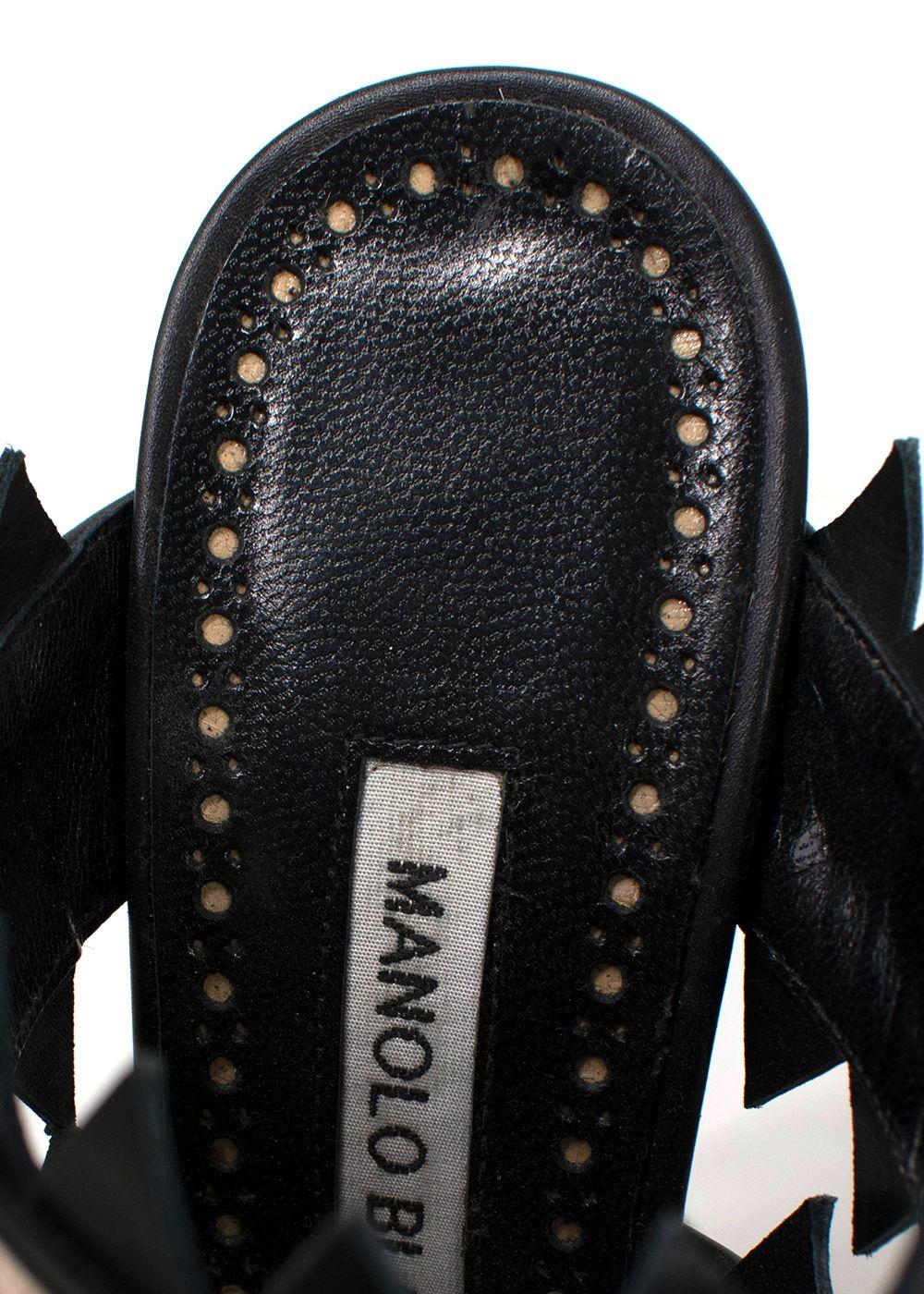 Manolo Blahnik Black Leopard Print Calf Hair Heeled Mules