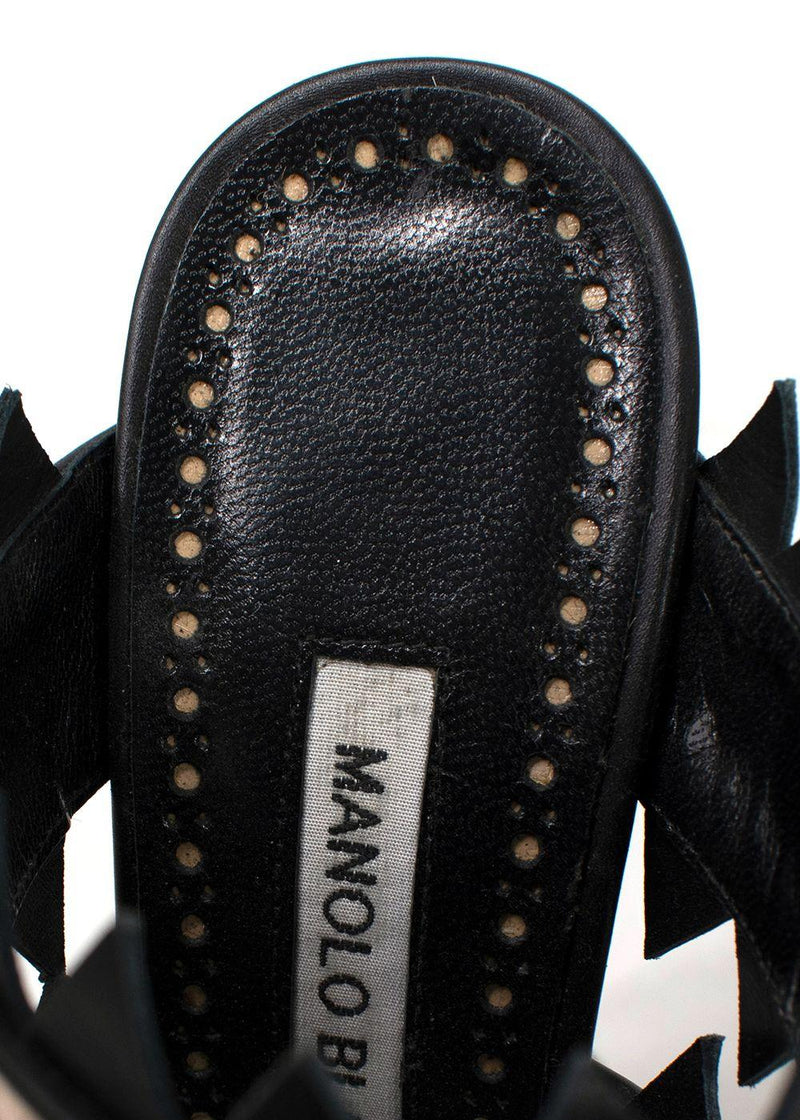Manolo Blahnik Black Leopard Print Calf Hair Heeled Mules