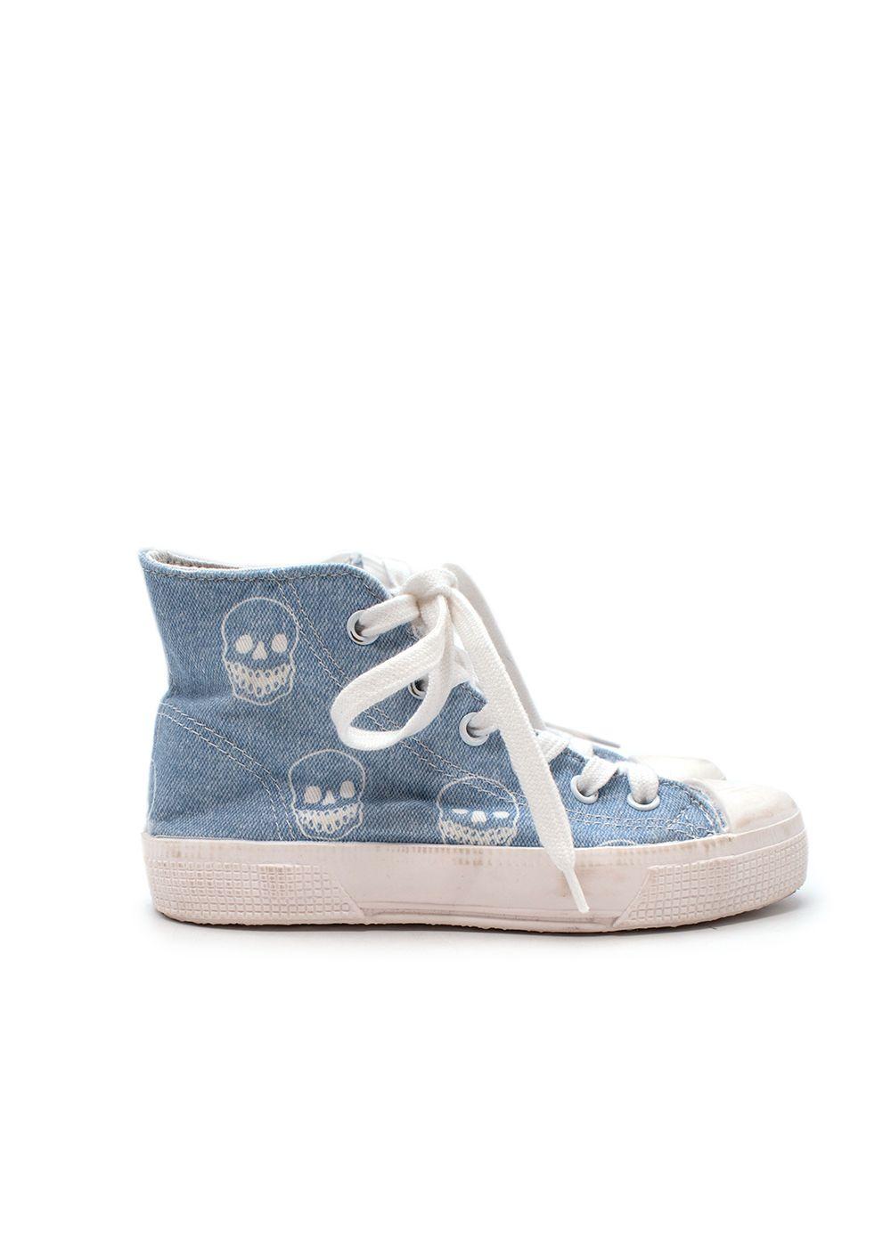 Skull Print Light Blue Lace Up High Top Trainers