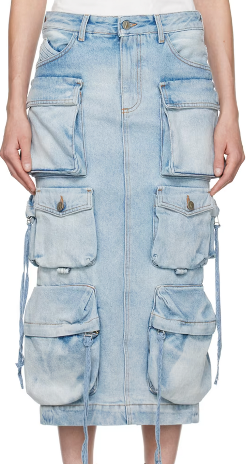 The Attico Blue Pocket Denim Midi Skirt