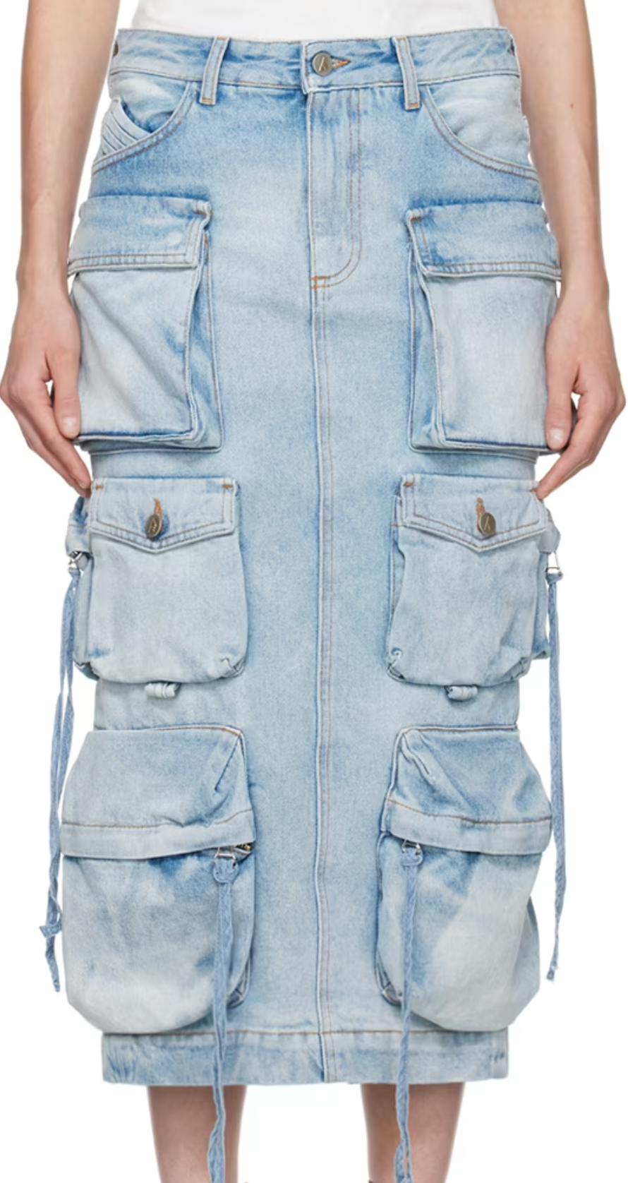The Attico Blue Pocket Denim Midi Skirt