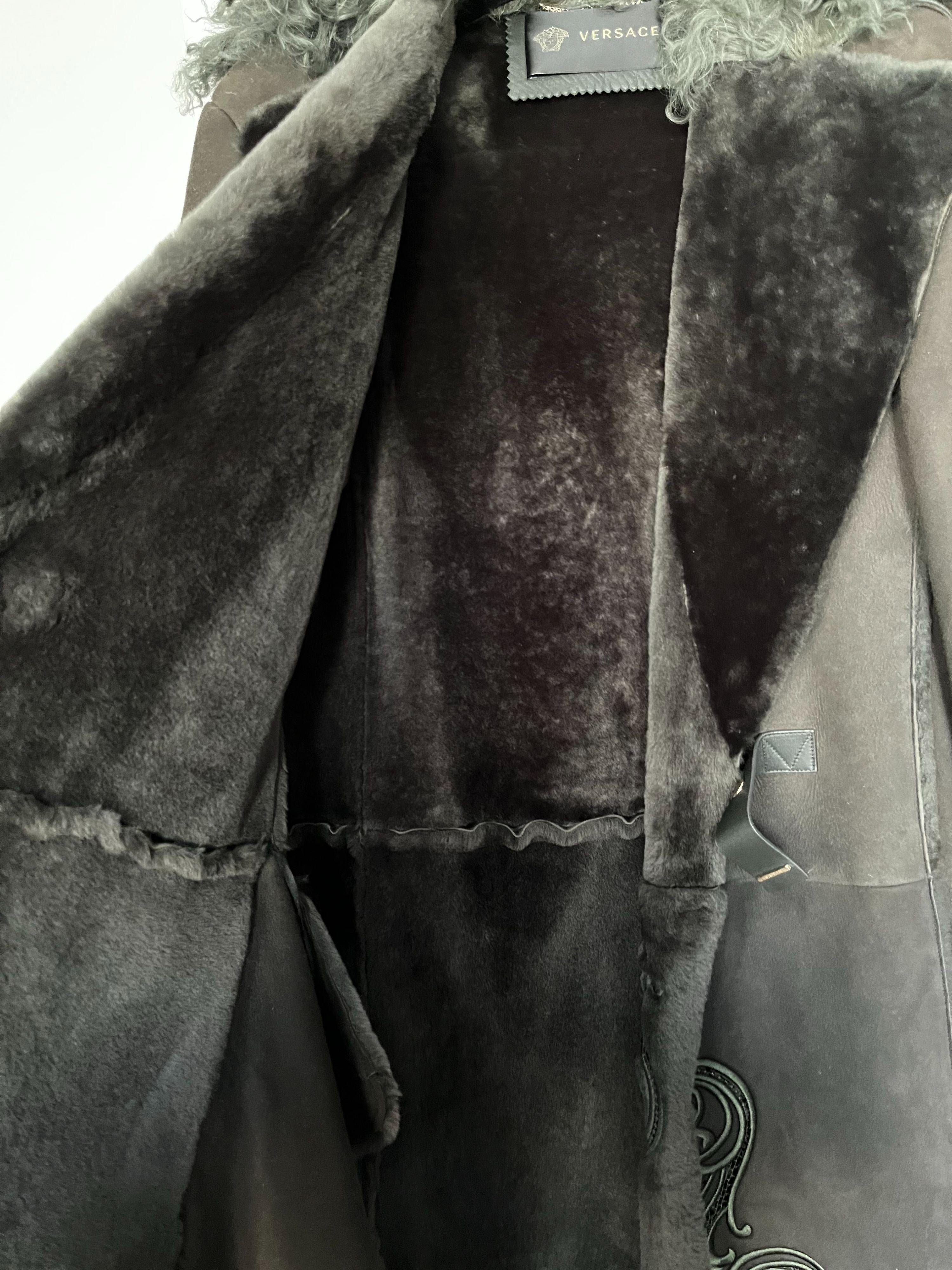 Khaki Shearling Cut-Work Coat