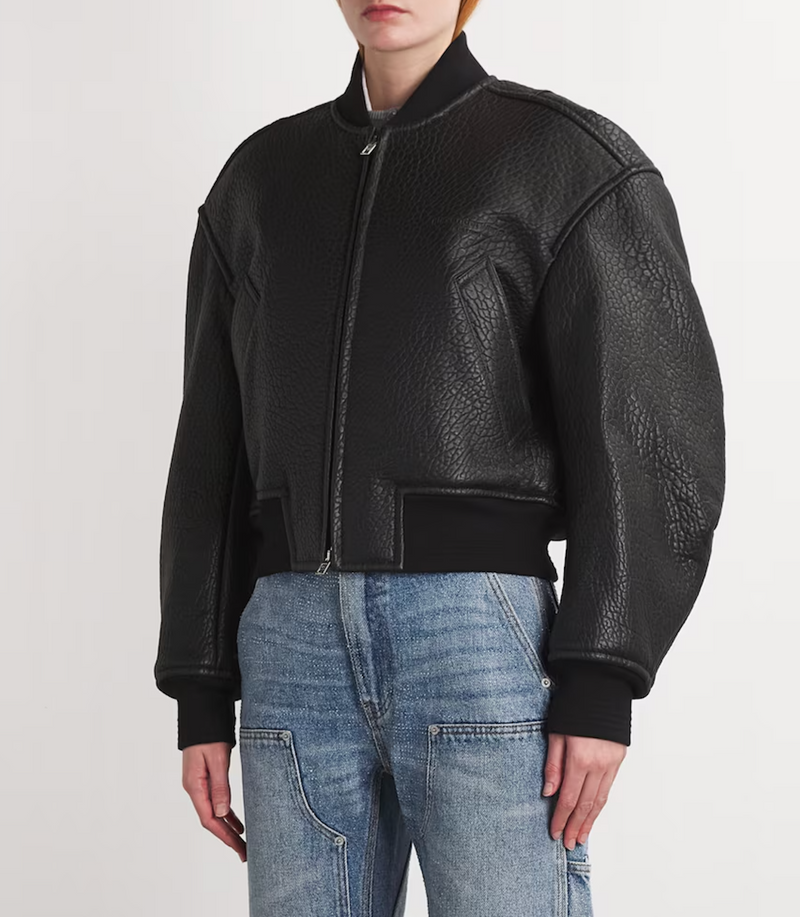 Alexander Wang Lambskin Cropped Bomber Jacket
