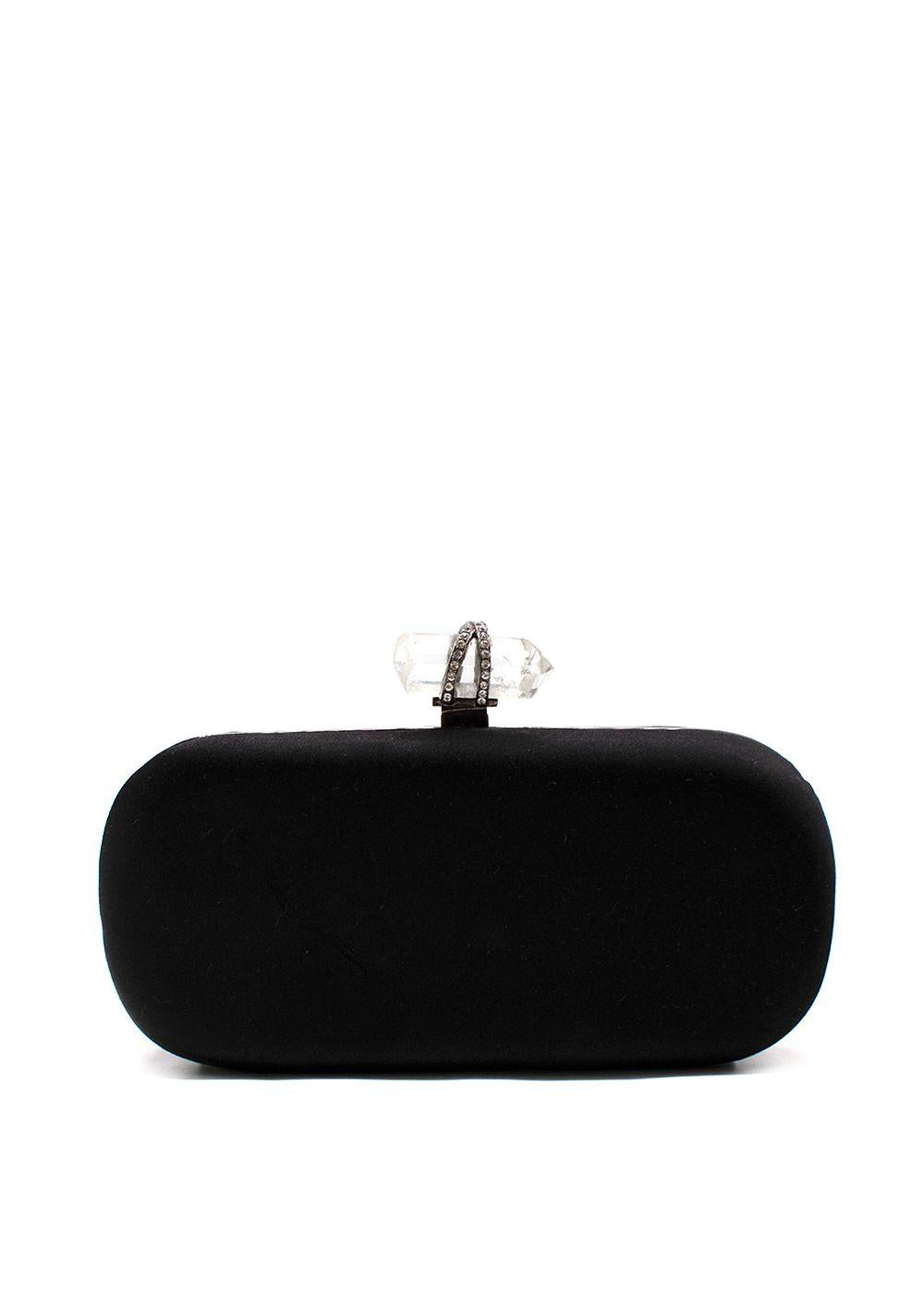 Marchesa Black Crystal Embellished Satin Box Clutch