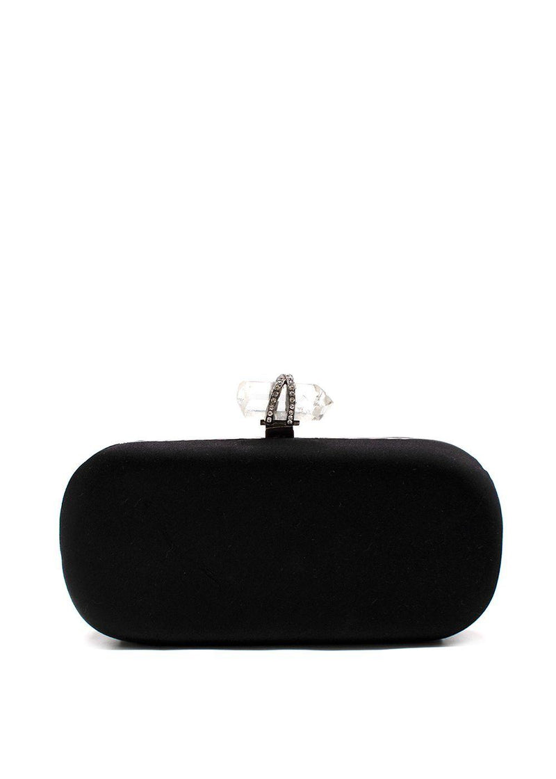 Marchesa Black Crystal Embellished Satin Box Clutch
