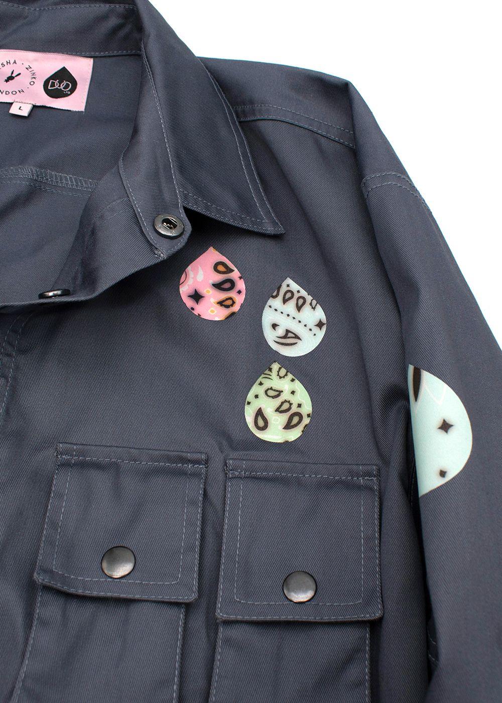 Blue-grey cotton twill printed boilersuit