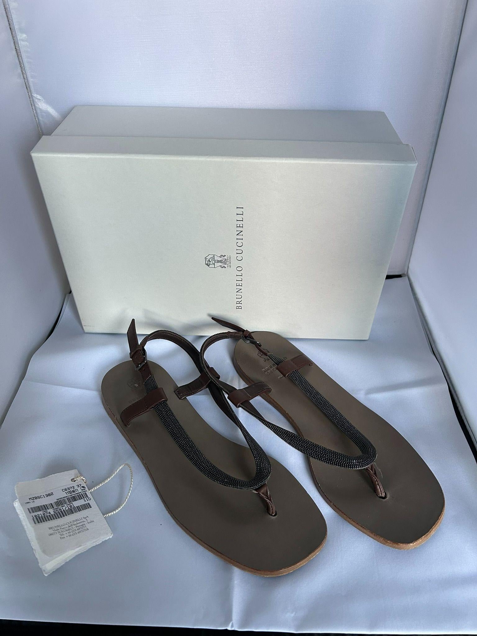 Brunello Cucinelli Bead Embellished Leather Sandals