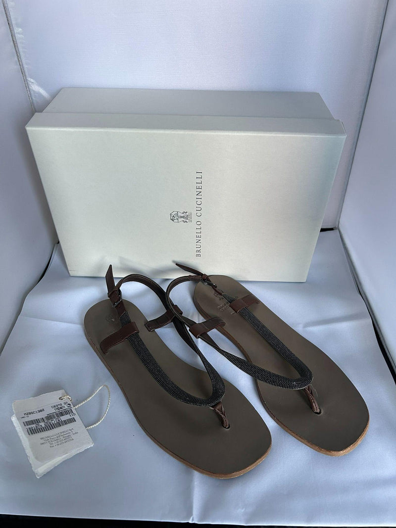 Brunello Cucinelli Bead Embellished Leather Sandals