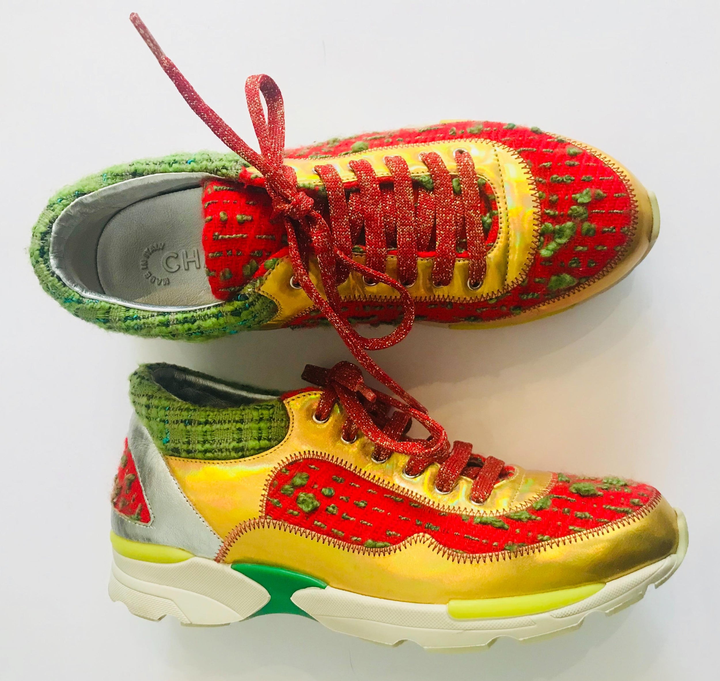 Multicoloured tweed & leather CC Sneakers