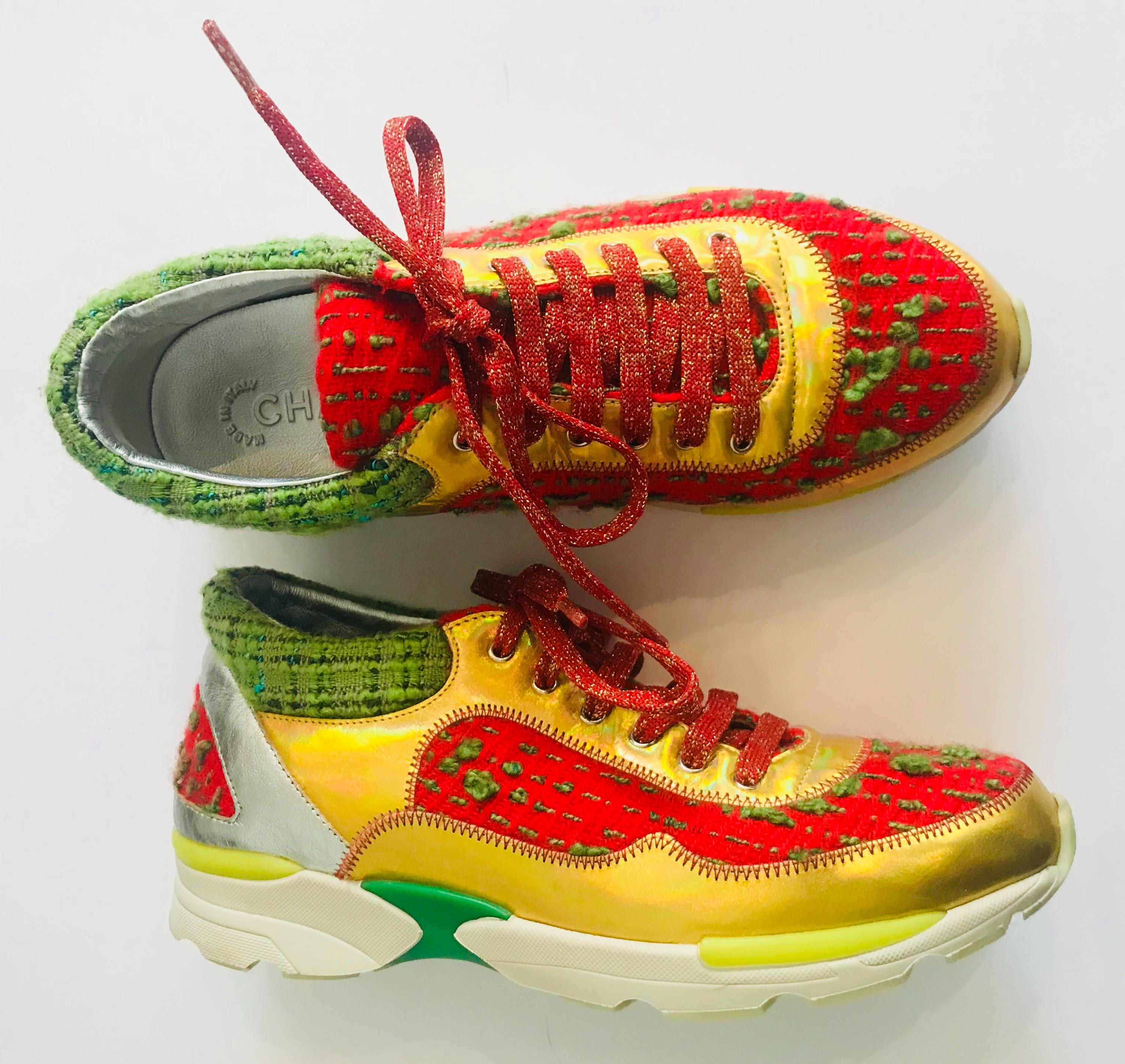 Multicoloured tweed & leather CC Sneakers