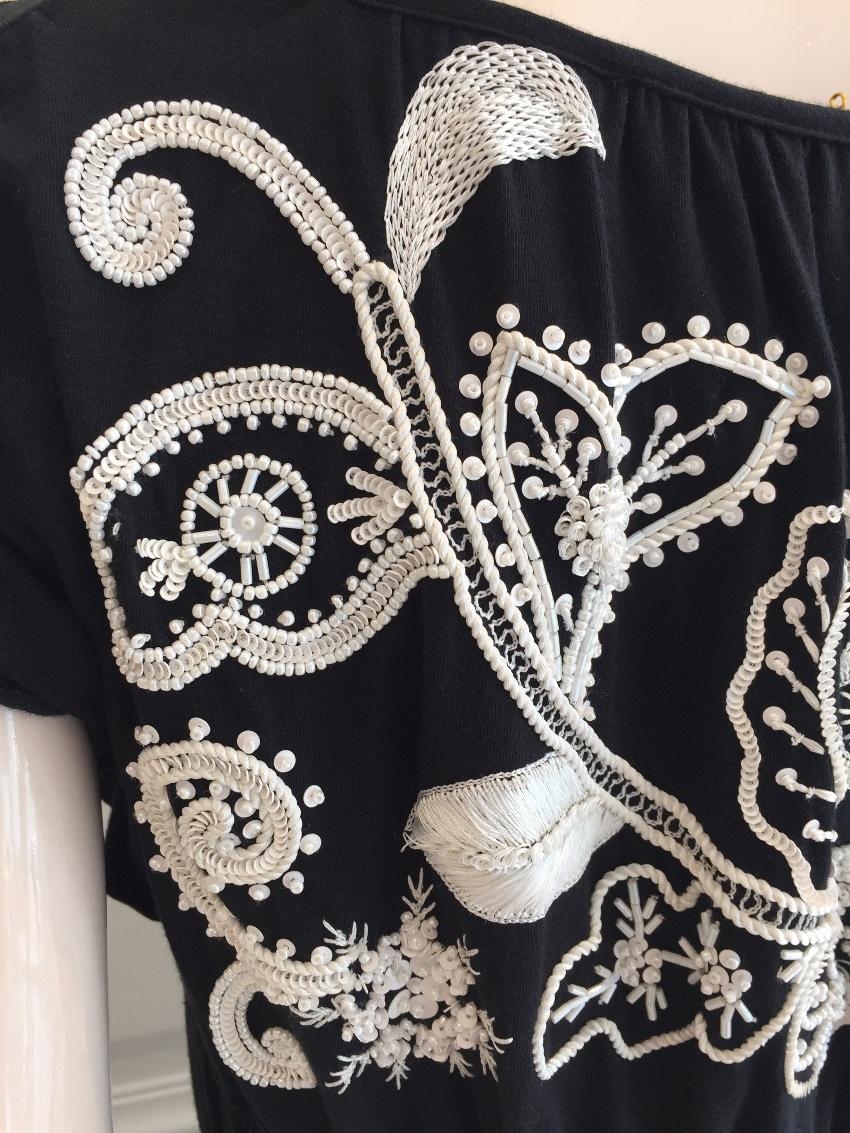Gaetano Navarra Hand Embroidered Black & White Beaded Dress