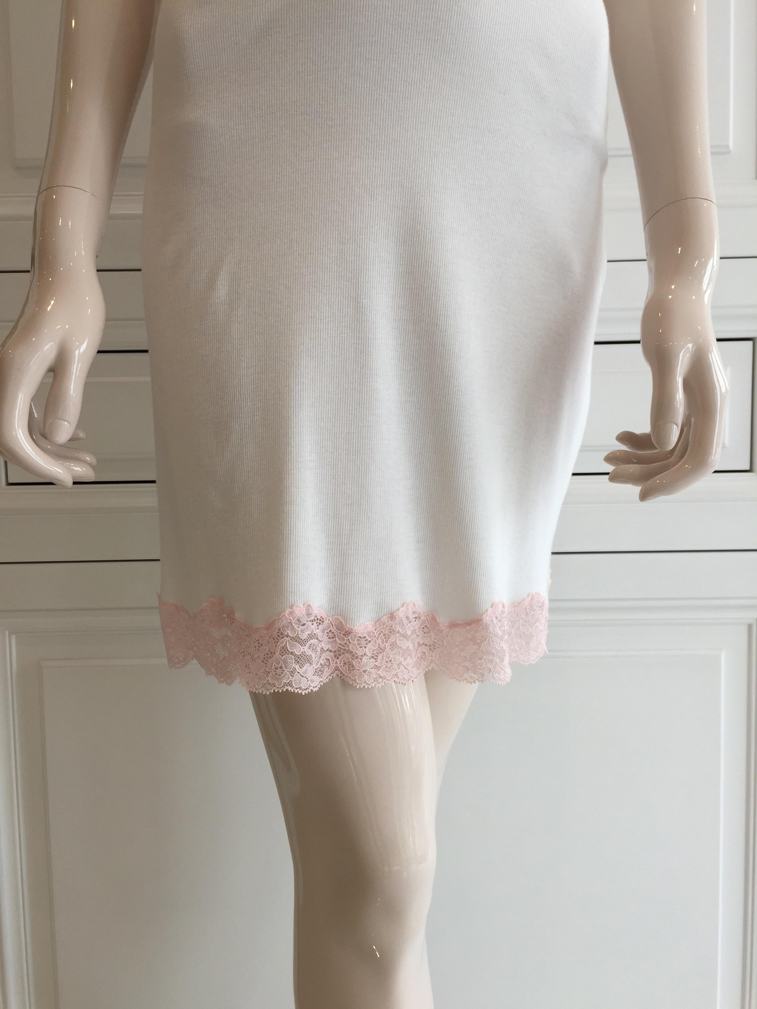 Blumarine White & Pink Leavers Lace Slip Dress