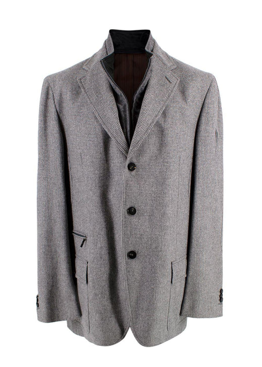 Pal Zileri Grey Houndstooth Single Breasted Wool Scooter Jacket