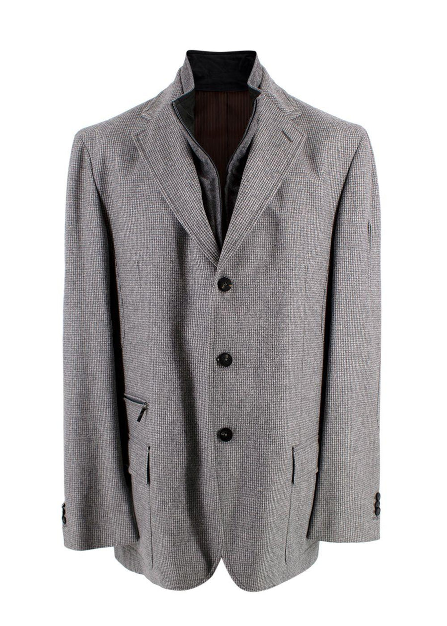 Pal Zileri Grey Houndstooth Single Breasted Wool Scooter Jacket