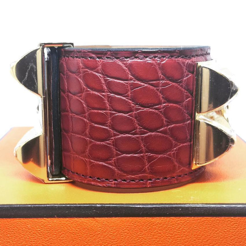 Hermes Matte Rouge Alligator Collier de Chien CDC Bracelet GHW Small