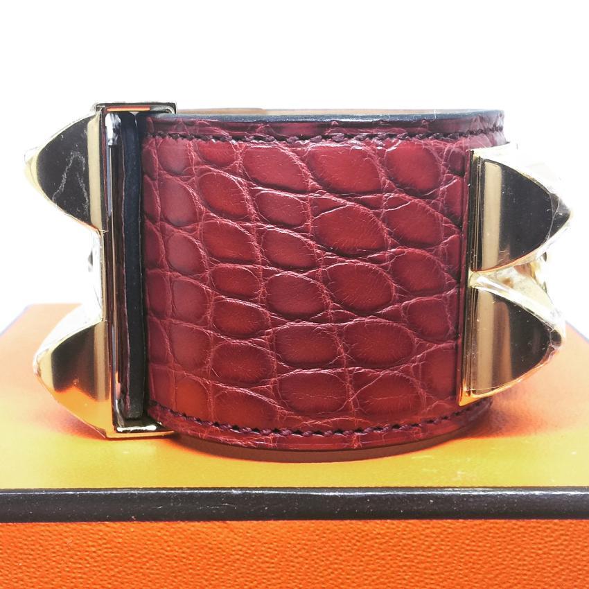 Hermes Matte Rouge Alligator Collier de Chien CDC Bracelet GHW Small